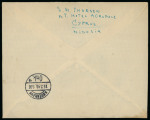 1949 (11 Feb.) Registered express envelope from Nicosia to Denmark, bearing 1938–51 £1 scarlet and indigo, tied by NICOSIA / 11 FE 49 c.d.s. A very fine and attractive high-value franking.