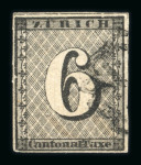 1843, Zürich 6, Type I, mit blassen senkrechten Unterdrucklinien