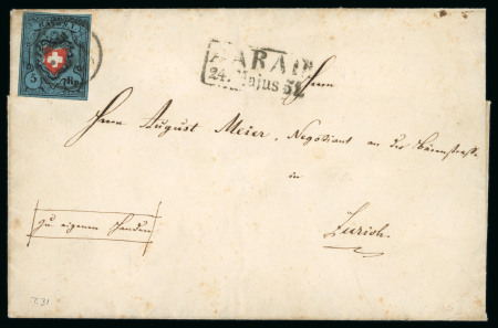 1851, Rayon I dunkelblau ohne Kreuzeinfassung, Type 31