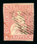 1854, kompletter Satz der 4 Werte  5, 10, 15 und 40 Rp.