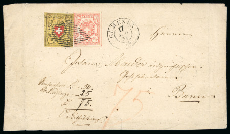 1854, Rayon III grosse Wertziffern, Type 4, zusammen Rayon II, Type 32 des Steins D-LO