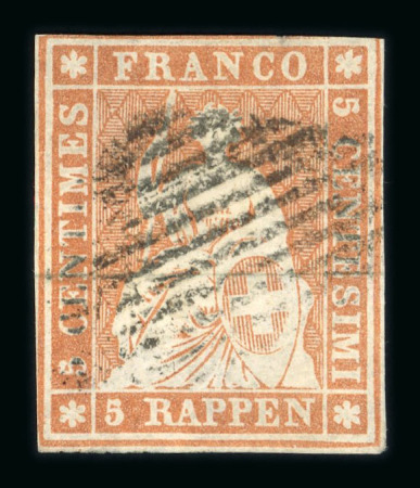 1854, kompletter Satz der 4 Werte 5, 10, 15 und 40 Rp.