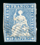 1854, kompletter Satz der 4 Werte 5, 10, 15 und 40 Rp.