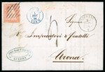 1854, 15 Rp. rot, 1. Münchner Druckperiode, auf Brief nach Arona (Sardinien)
