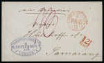 1866, 1874, two folded letters from London forwarded to Batavia and Samarang.