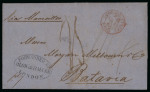 1866, 1874, two folded letters from London forwarded to Batavia and Samarang.