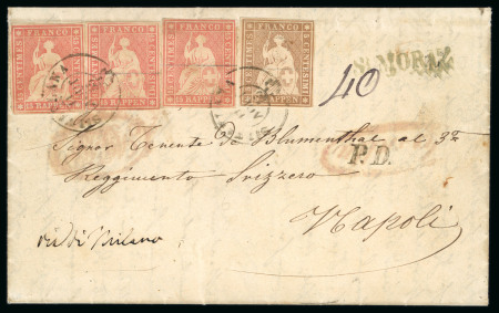 1855, 5 Rp. Braun und 15 Rp. Rot (3), 3. Münchner Druckperiode,