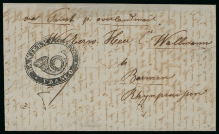 c. 1860, undated folded letter sent from Banjermassing to Prussia. Rare postmark.