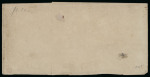 "PATTIE ONGEFRANKEERD" Posthorn Negative Oval Handstamp, in blue and red. Attractive.