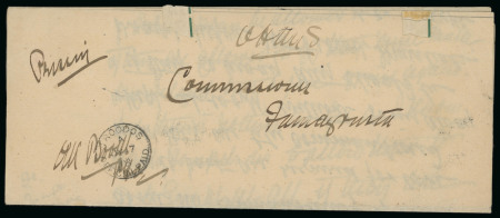 1918 (17 July) Military postage-free envelope posted from TROODOS OFFICIALLY PAID, cancelled 17 JY 18, via NICOSIA * 18 JY 18 to FAMAGUSTA, with arrival datestamp 18 JUL 18. An attractive example of wartime official mili