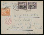 1940 Censored envelope from Lefkara to La Pointe, Noisy, France, franked with KGVI Pictorial 2½pi, tied by LEFKARA double-circle datestamps. Also bearing a wartime censor cachet and "Visit Cyprus" promotional marking. Ac