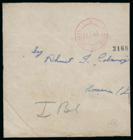 1964 The Erenköy Enclave: Large part stampless envelope bearing red cachet LEFKOSA/KIBRIS/ H/M (H/M Mizmete Mahsus on Official Service), plus number "3168" alongside, very scarce uages as mail into the enclsve could only