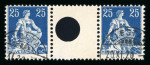 1920, Zwischensteg Helvetia mit Schwert 25 Rp. blau