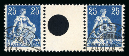 1920, Zwischensteg Helvetia mit Schwert 25 Rp. blau