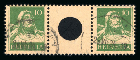 1924, Zwischensteg Tellbrust 10 Rp. grün