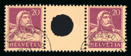 1931, Zwischensteg Tellbrust 20 Rp. rotlila