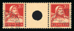 1938, Zwischensteg Tellbrust 30 Rp. karminrot