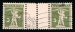 1934, Zwischensteg Tellknabe 5 Rp. grün auf geriffeltem Papier