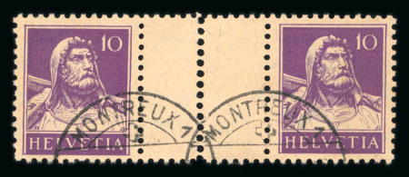 1933, Zwischensteg Tellbrust 10 Rp. dunkelviolett