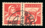 1933, Kehrdruck Tellbrust 20 Rp. auf geriffeltem Papier