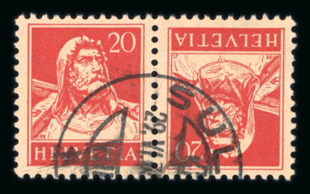 1933, Kehrdruck Tellbrust 20 Rp. auf geriffeltem Papier