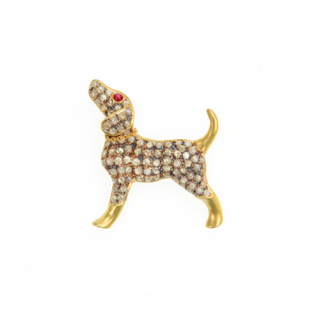 Broche "Chien" Diamants, Émeraude et Rubis