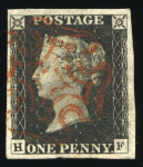 1840 Penny Black. A group of ten choice four-margin examples each neatly cancelled by fine strikes of the red Maltese Cross