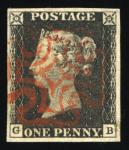 1840 Penny Black. A group of ten choice four-margin examples each neatly cancelled by fine strikes of the red Maltese Cross