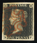 1840 Penny Black. A group of ten choice four-margin examples each neatly cancelled by fine strikes of the red Maltese Cross