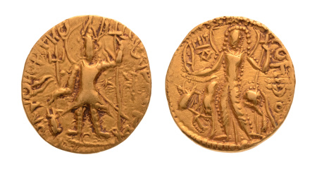Kushanas, Vasishka, 7.81 g.  AV dinar, Oesho