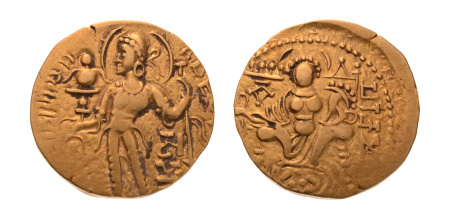 Gupta, Samudragupta I, Javelin,. 7.52 g. AV dinar