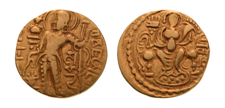 Gupta, Samudragupta I, Javelin, 7.43 g. AV dinar