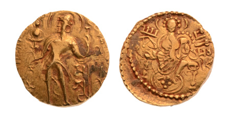 Gupta, Samudragupta I, Javelin, 7.67 g. AV dinar