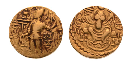 Gupta, Samudragupta I, Javelin, 8.03 g. AV dinar