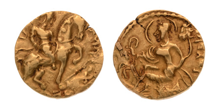 Gupta, Chandragupta II, Horseman, 7.74 g. AV dinar