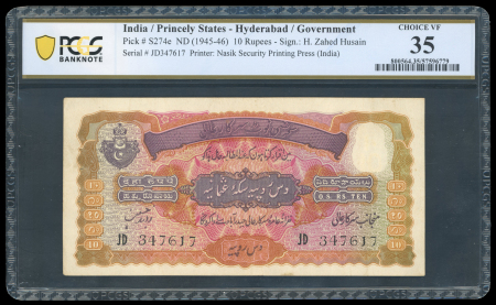1945-46, India, Princely States, Hyderabad, 10 rupees