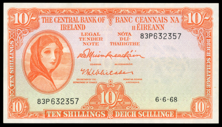 1968, Republic of Ireland, Central Bank of Ireland, 10 shillings