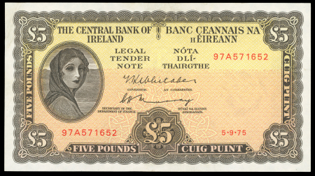 1975, Republic of Ireland, Central Bank of Ireland, £5.