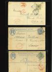 1889–97 Registered Mail: Attractive group of three Size G 2pi registered envelopes, all uprated with adhesives to pay overseas rates, including one uprated to 2pi and addressed to Egypt, and two uprated to 4pi addressed 
