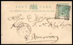 1882–99 Group of seven postal stationery items, including 1894 (8 Jan.) ½pi green postal card to Larnaca, cancelled by a fine LEFKARA A/JA.8.94/CYPRUS squared-circle datestamp, with arrival datestamp alongside, a scarce 