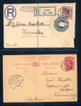 1921 Two items from Platres, showing 2pi size F registered envelope, uprated with KGV 30pa, and 1d postal card to Vienna, Austria, both cancelled PLATRES A/CYPRUS cds's, a fine pair.