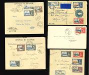 1935 Silver Jubilee group of five covers, bearing a variety of Silver Jubilee frankings, including two registered and two censored usages. Noted are examples with the scarce POSTAL CENSOR/G.R./CYPRUS handstamp and other 