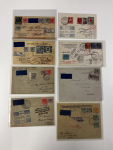 1930–41 Airmail Usages. Attractive selection of eight flight covers, including the 1930 hydroplane service from Limassol to Alexandria, 1932 first flights from Cyprus to India, Athens, and London, and a 1941 China Clippe