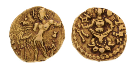 Gupta, Chandragupta II, Archer, 7.76 g. AV dinar