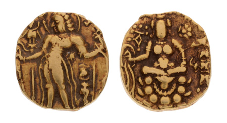 Gupta, Chandragupta II, Archer, 8.18 g. AV dinar
