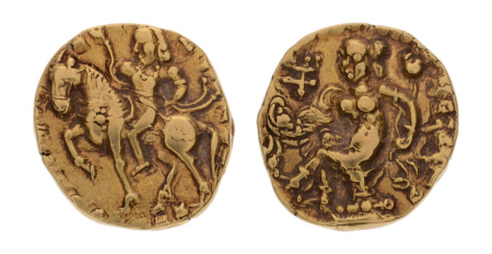 Gupta Empire, Chandragupta II, c. 380-413, AV dinar, 7.84 g. Horseman.