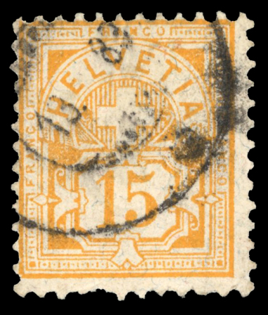 1888, 15 Rp. in der seltenen Nuance gelborange