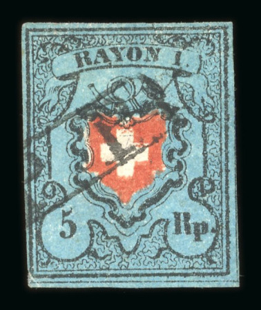 1850, Rayon I dunkelblau ohne Kreuzeinfassung, Type 39