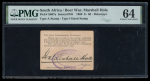1900 South Africa, Boer War, 2/6d signed Marshall Hole. Rare, highest graded.