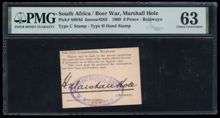 1900 South Africa, Boer War, 6 pence signed Marshall Hole.